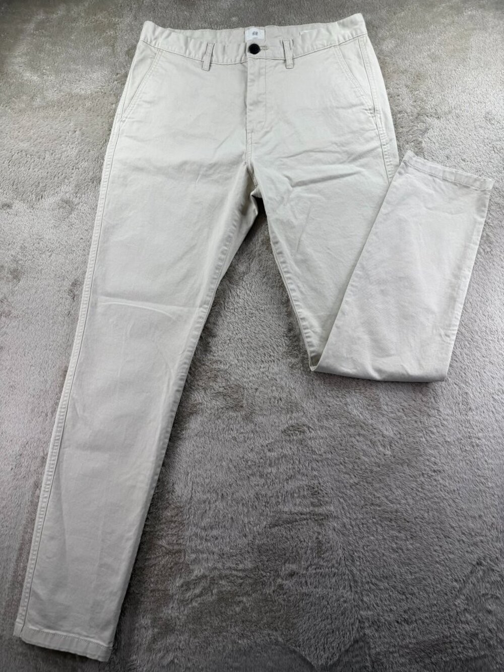 H&M Men's Skinny Fit Stretch Chino Pants, Size 32, Light Beige Color